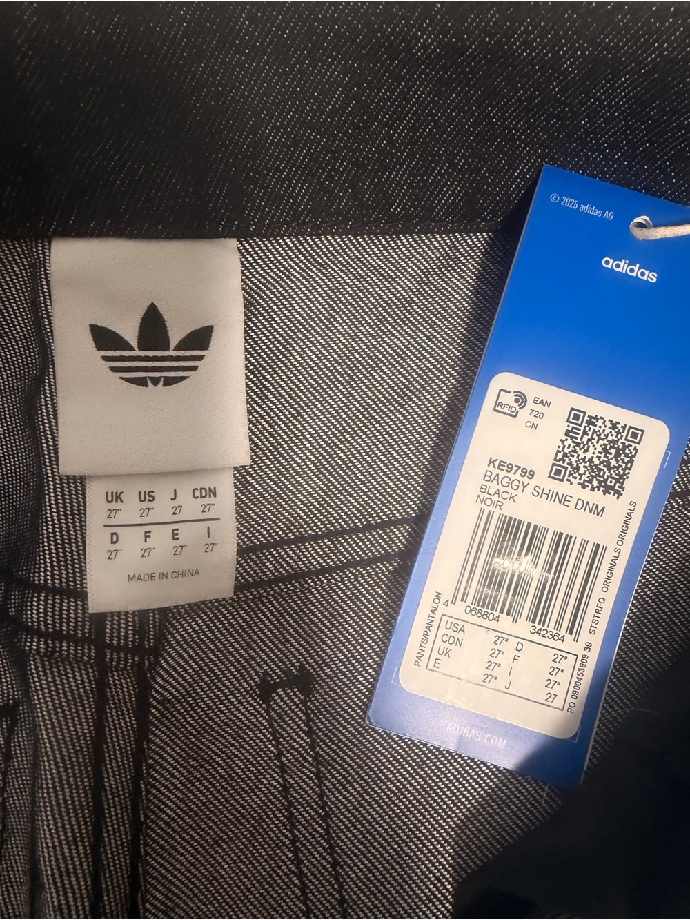 adidas originals baggy shiny Black Wide-Leg Jeans with White Side Stripes - Picture 7 of 7